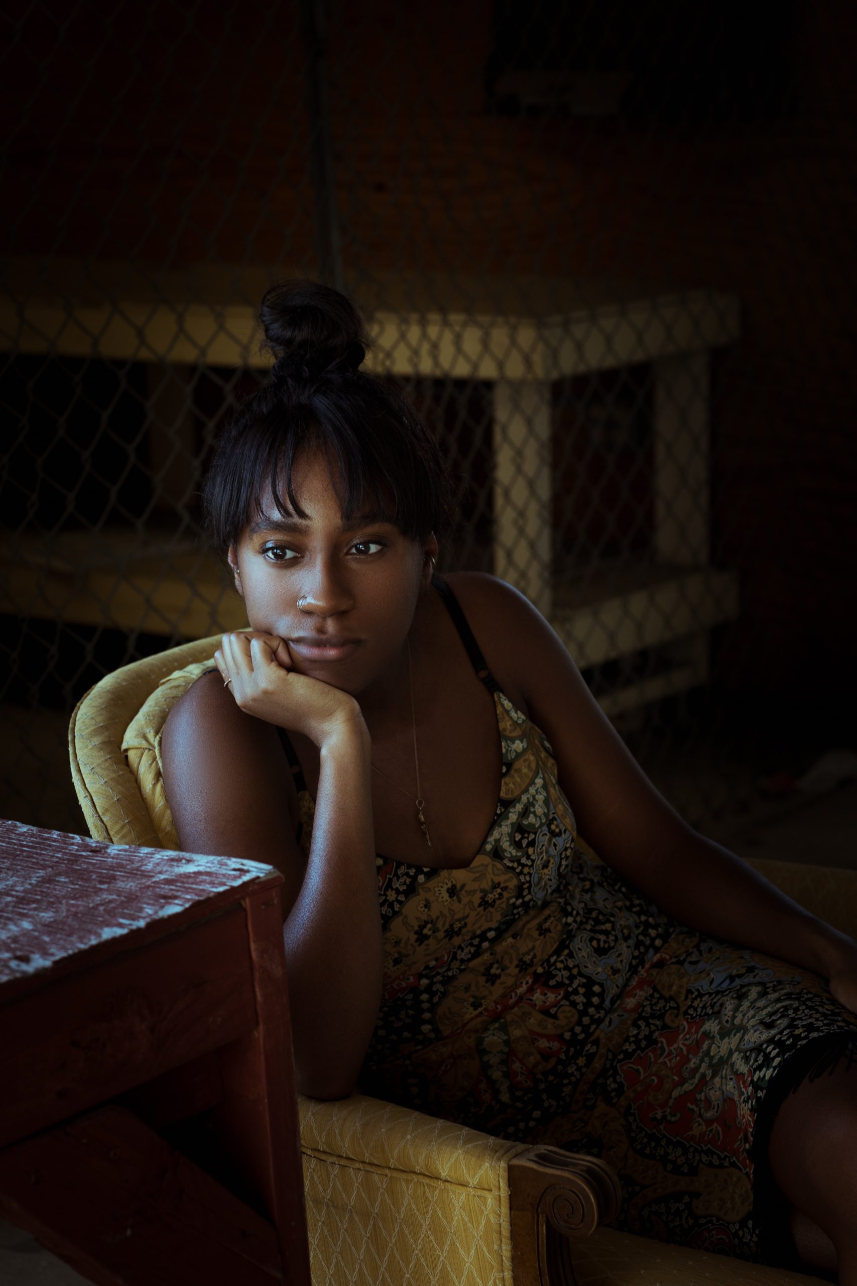 Inattentive ADHD Type ADHD like stare from woman sitting in dark room